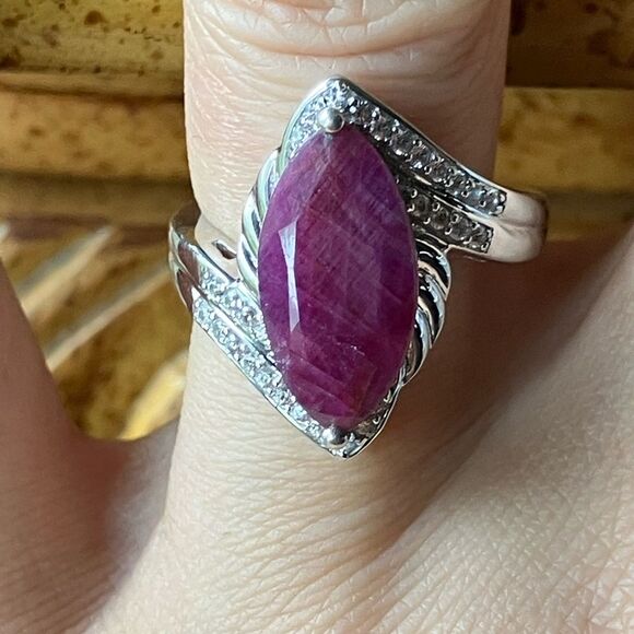 Genuine Ruby Sterling Silver Ring Size 7 - Picture 1 of 9